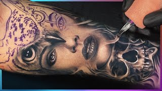 COMO FAZER TATUAGEM DE MULHER , CORUJA E CRÂNIO Passo a Passo