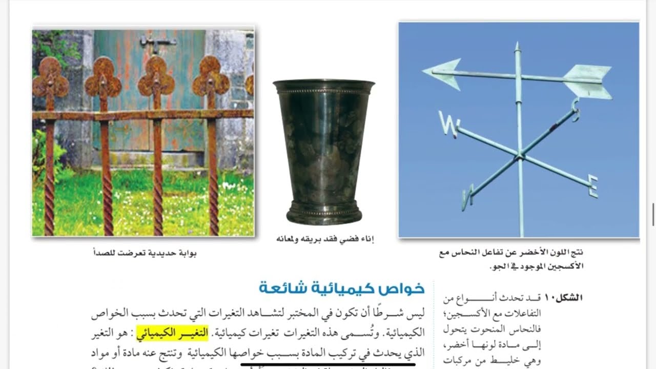 الخواص والتغيرات الكيميائية /علوم اول متوسط الفصل الدراسي الاول