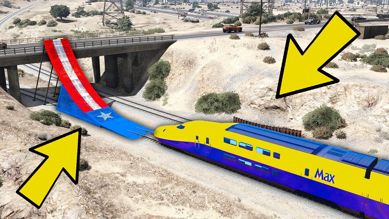 СМОЖЕТ ЛИ СКОРОСТНОЙ ПОЕЗД ПЕРЕЛЕТЬ МОСТ в  GTA 5? (МОДЫ ГТА 5)