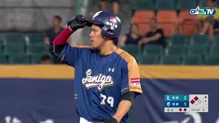 05/06 Lamigo vs 富邦 六局上,林智平在滿壘擊出右外野長打,帶有兩分打點也幫助Lamigo超前比數