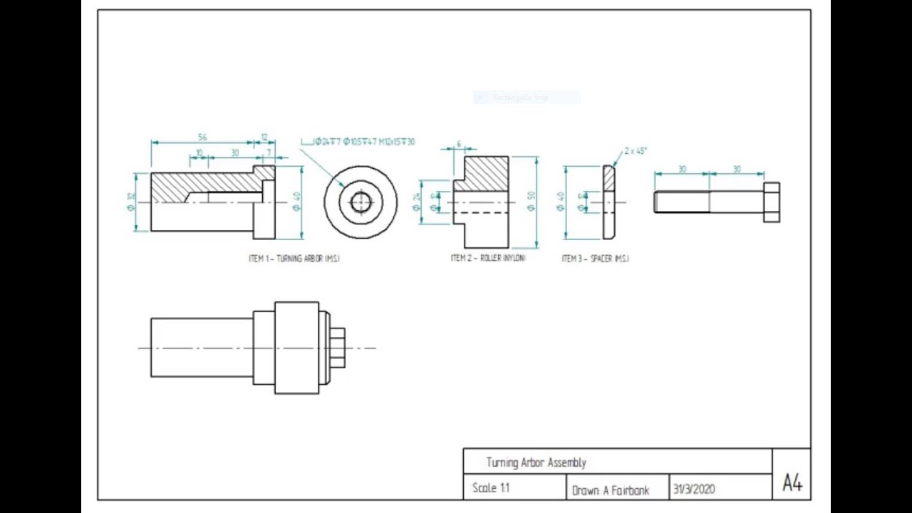 Drawing turning arbor drawing complete Dimensioning of features