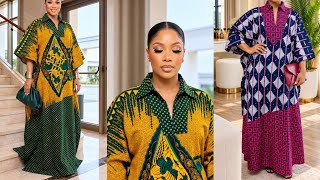 How to Cut and Sew this Collared Slit Neckline Boubou Dress | Easy Shirt Collar Boubou Dress