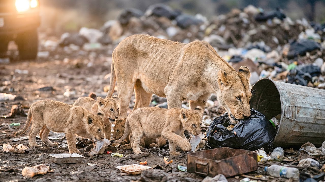 Львица и пять её детёнышей ищут еду в мусорных баках — что будет дальше, душераздирающе | Спасени...