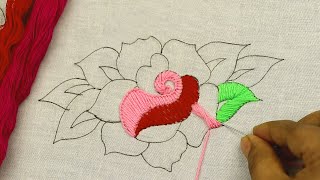 Attractive hand embroidery Rose Flower pattern, modern hand embroidery live project #Rose