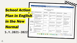 Sample of School Action Plan in English for School Year 2021-2022