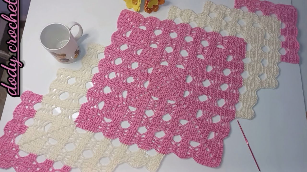 مفرش كروشية مستطيل2024بخطوات متكررة سهل جدا   crochet doily