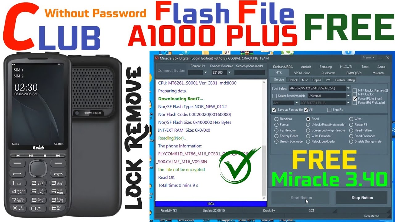 CLUB A1000 PLUS Free FLASH FIle  - China Keypad Mobile Password Unlock Miracle 3.40 Free Download