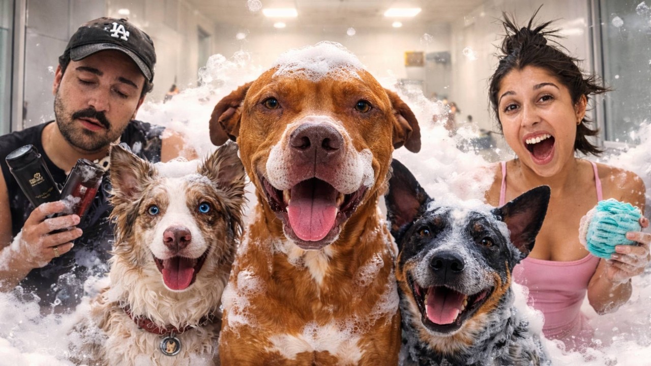 Mais De 2 Meses Sem Tomar Banho | Como Damos Banho em Um Pitbull + Border Collie + Boiadeiro