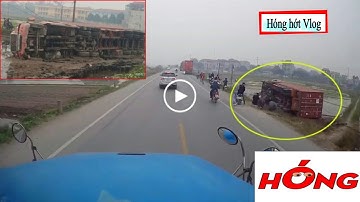 Bắc Ninh Container phi xuống ruộng rồi bị lật sau khi tài xế ngủ gật
