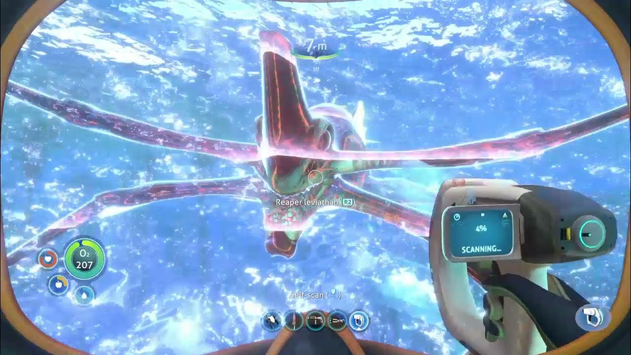 Scanning the Reaper Leviathan in Subnautica 