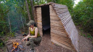 Log Cabin Build, Bushcraft Shelter, Overnight Alone In Forest , Bushcraft Skills