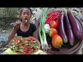 Yummy Eggplant and Tomato with Spicy Chili recipe - Survival skills Anywhere Ep 91