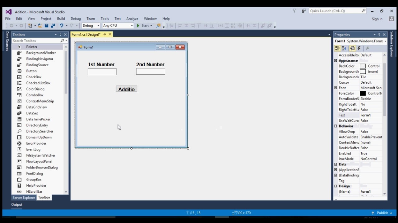 How to write a code for addition in C#.net windows program - YouTube
