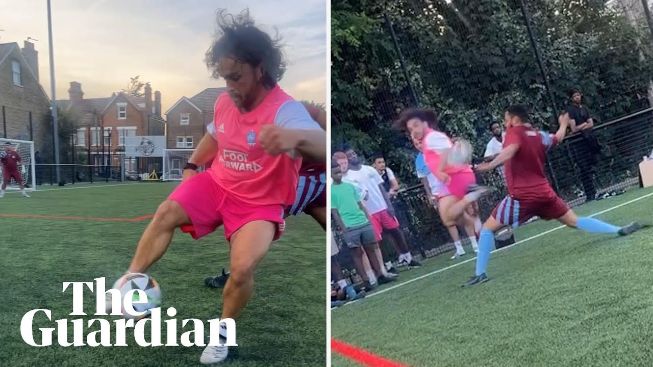 Player stuns opponent with skilled backheel flick to score brilliant goal