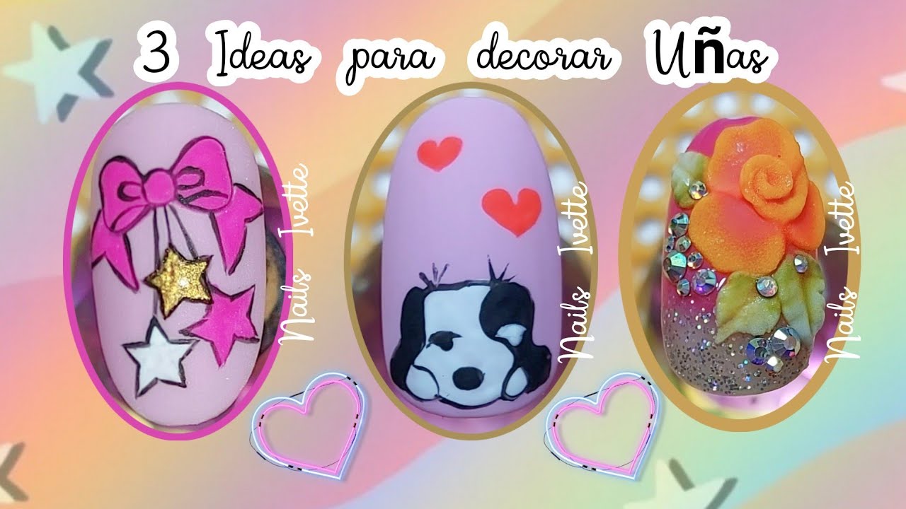 3 Ideas de diseños para uñas / Modelos de uñas decoradas / Decoración de uñas moño y estrellas