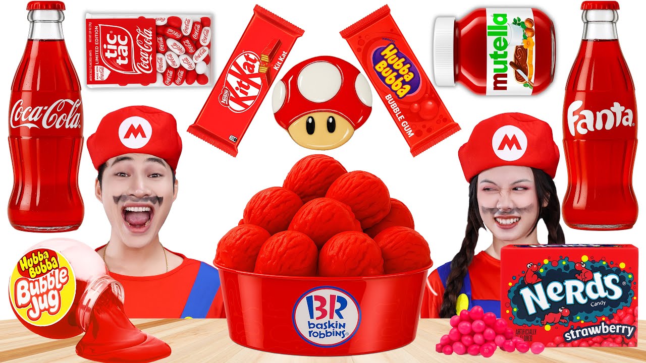 Real Vs Fake SUPER MARIO Eating RED FOOD Challenge | ASMR Mukbang 빨간 음식 챌린지 By BUBBA CHOP