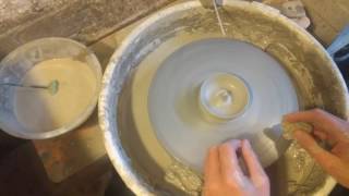 Making ring holder dish on pottery wheel. Throwing stoneware pottery in sheffield, UK