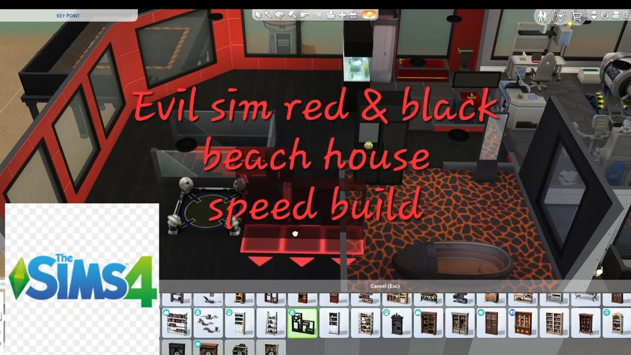 Red & black theme Beach house speed build for my evil sim & his cat with lofi chill music 