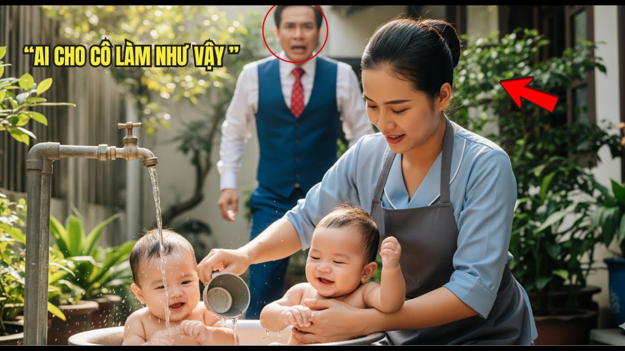 Cô giúp việc tắm hai bé song sinh trong chiếc chậu cũ, nhưng khi người cha đơn thân nhìn thấy…