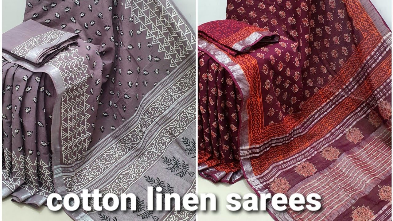 new exclusive handblock printed cotton linen sarees | bagru prints | BY SCH