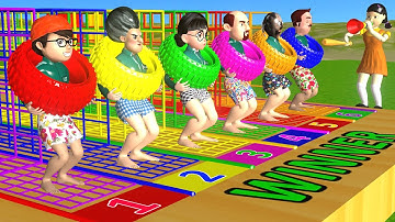 Squid Game vs Scary Teacher 3D Fast Running Tunnel Tire 100M Who Faster Cage Doors Challenge