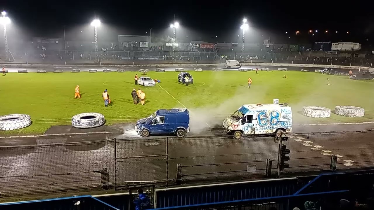 Cowdenbeath racewall blue van engine on fire 