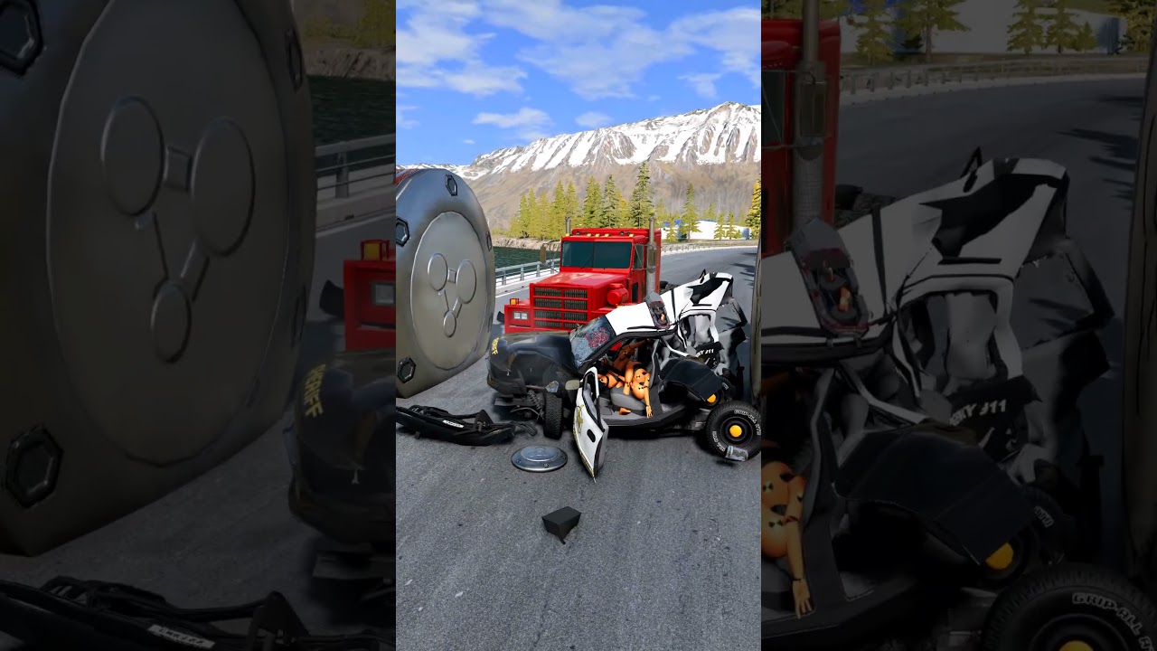 cars against 3 bollards - BeamNG. drive 