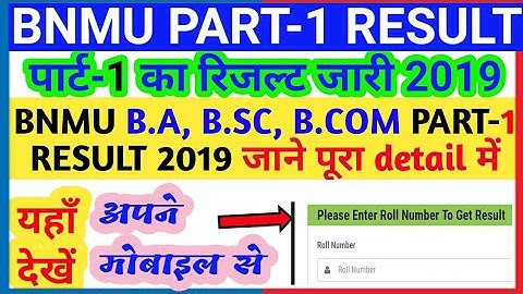 BNMU PART 1 RESULT 2019 जारी//BN MANDAL UNIVERSITY PART 1 RESULT 2019//PURNIA PART 1 RESULT 2019
