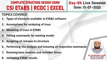 ETABS + RCDC + EXCEL (Live Session Day - 04) | 14th July 2022 | Batch 09 I Civil Engineering I IS456