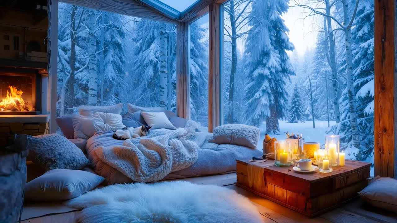 Massive Blizzard Cabin Ambience with Crackling Fireplace & Heavy Snowfall | Deep Sleep