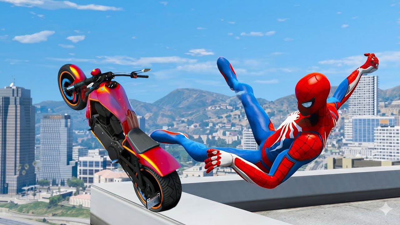 GTA 5 TUF SPIDERMAN Motorcycle Stunt Fails (Euphoria Physics Showcase)