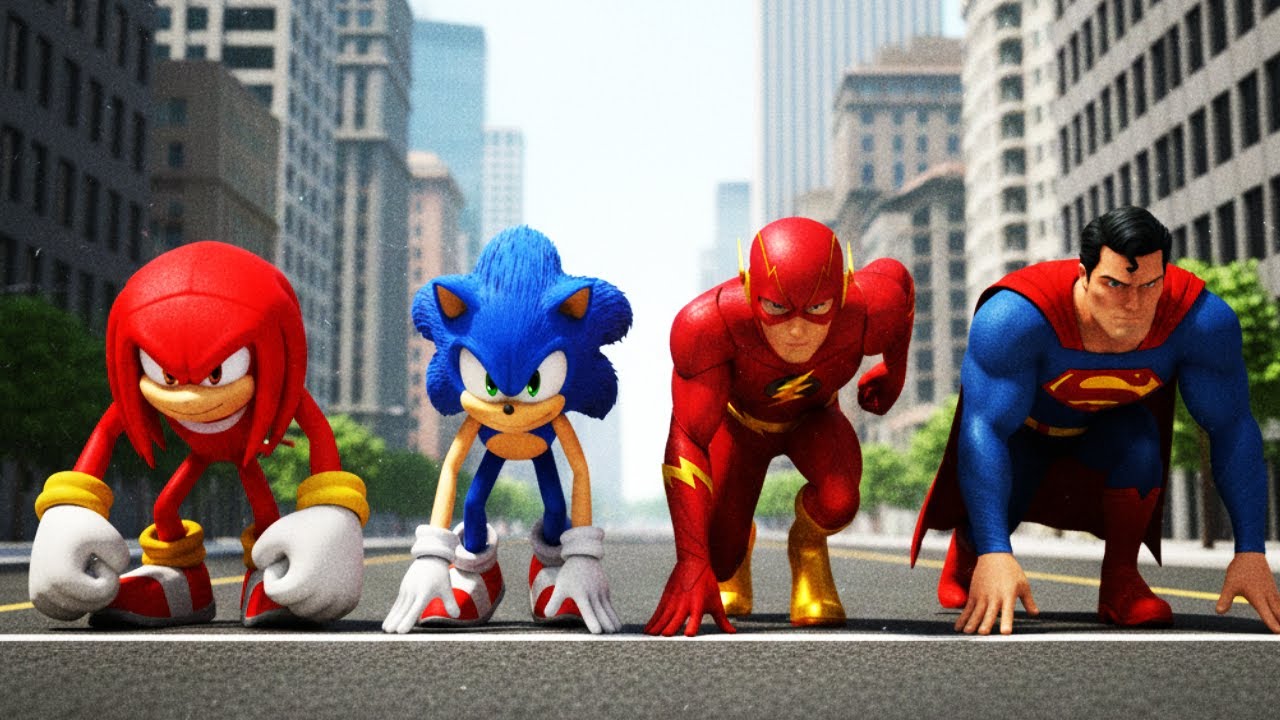 Sonic vs Flash vs Knuckles vs Superman Sonic the hedgehog vs red Sonic vs man of