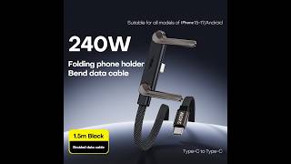 Invisible Charging Cable with Bracket, Type-C to Type-C, 240W PD Fast Charging Cable