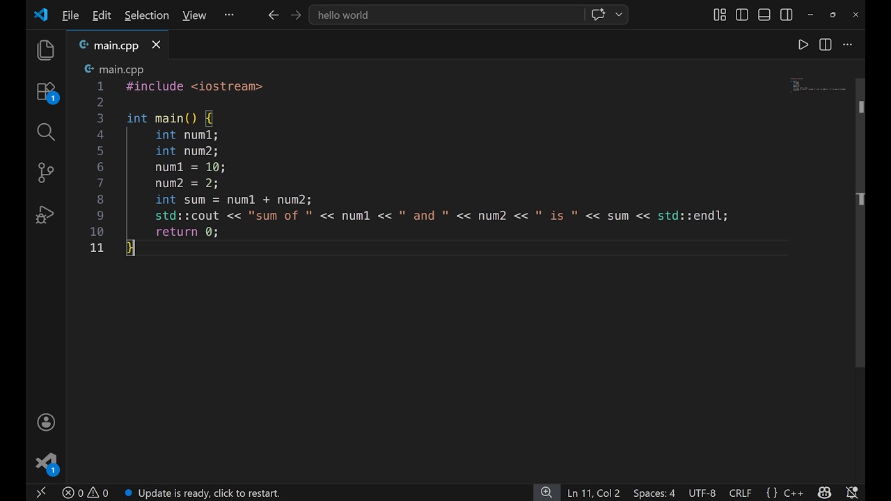 Adding two numbers in c++ for beginners - YouTube