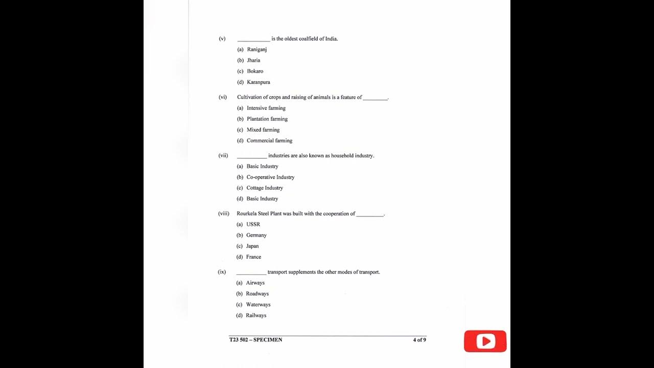 ICSE examination 2023 Specimen question paper of Geography class10 