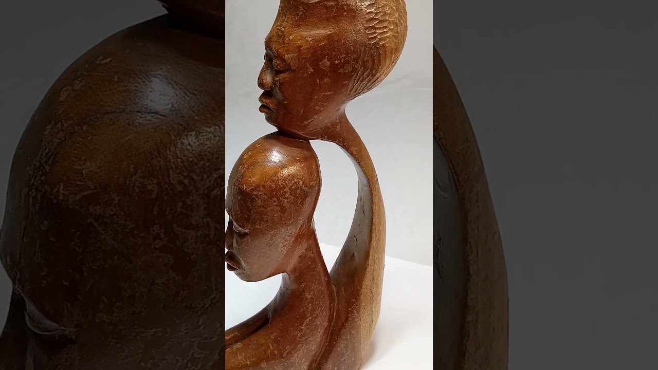 Tribal Couple Wood Bust  African Style Sculpture  1970s