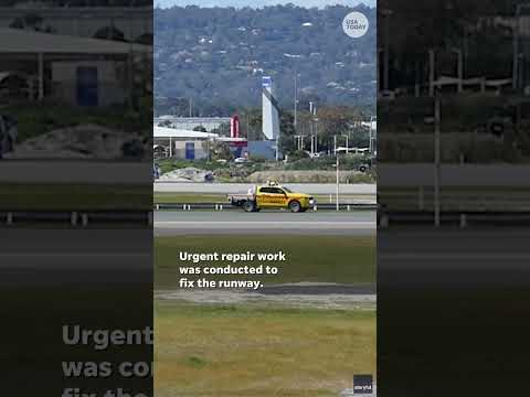 Watch: Scary moment as plane rips up portion of runway during takeoff #Shorts