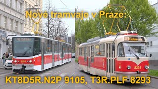 Nové tramvaje v Praze: KT8D5R.N2P 9105 3. den a T3R.PLF 8293 poprvé s cestujícími, 28.4.2023