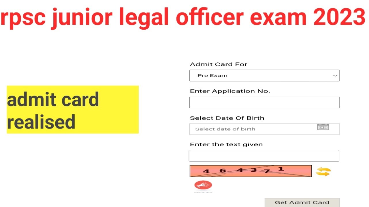 rpsc junior legal officer exam 2023 admit card realised YouTube