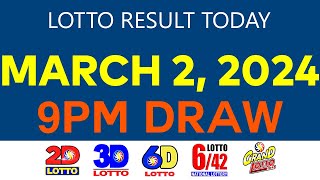 Lotto Result Today 9PM MARCH 2 2024 Saturday 2D 3D 6D