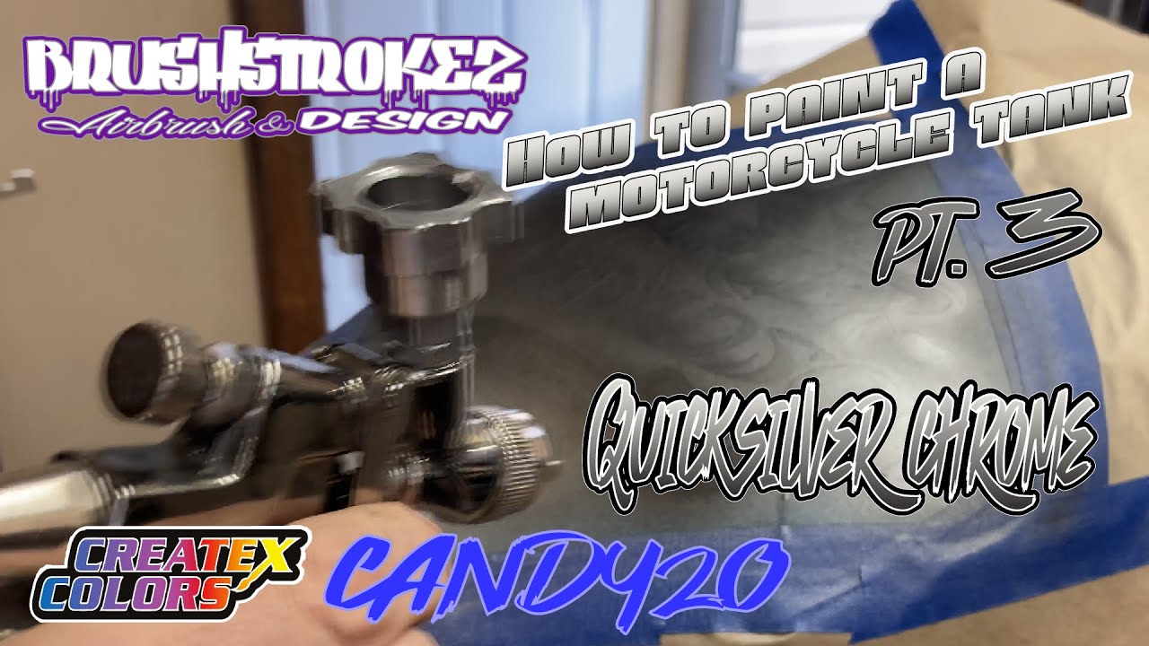 How To Paint a Motorcycle Tank Pt. 3- HD Logo Quicksilver Chrome and Candy2o