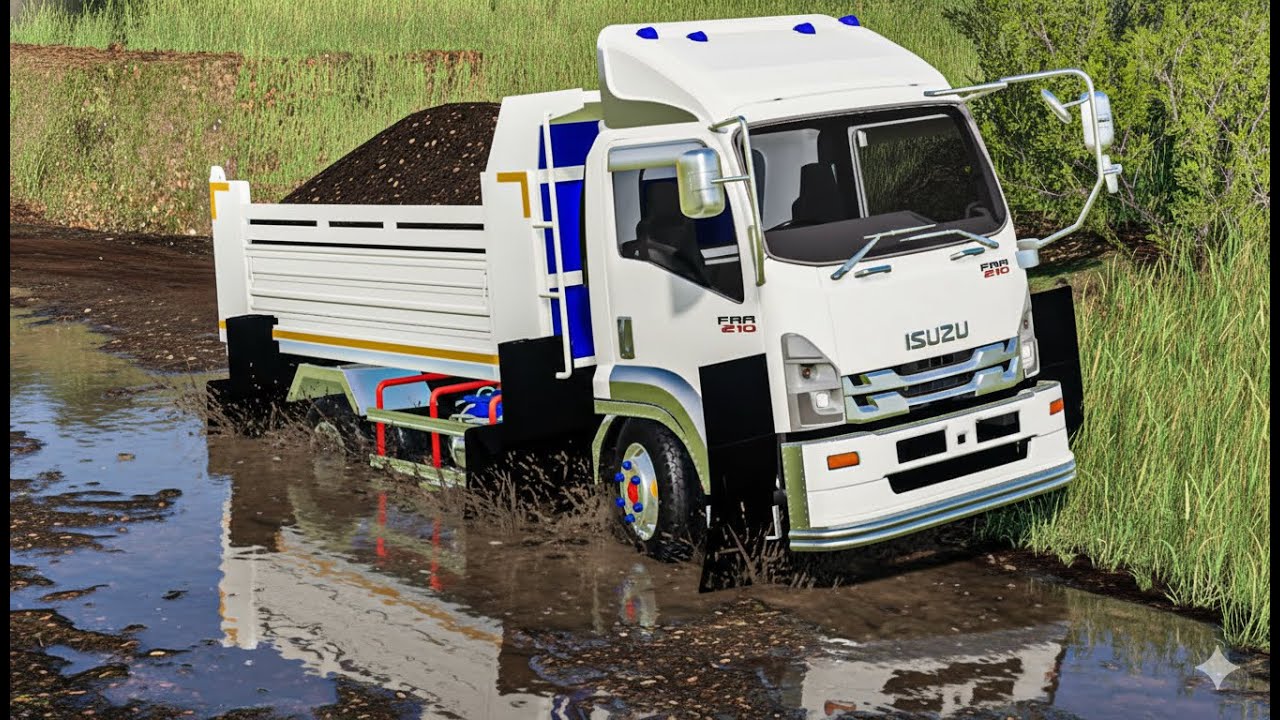 6-колесный самосвал FRR210, внедорожного типа, наполняет пруды в садах клиентов, FARMING SIMULATO...