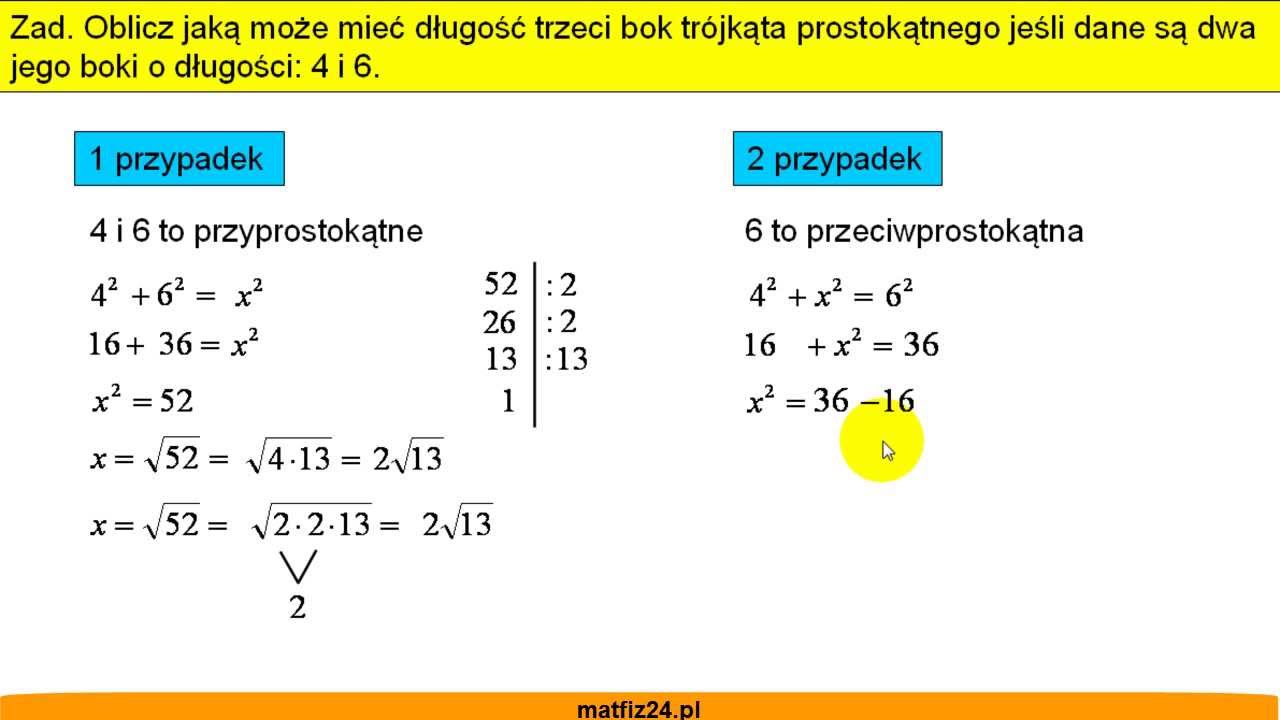 Oblicz długość trzeciego boku trójkąta, gdy podane są dwa boki- zadanie