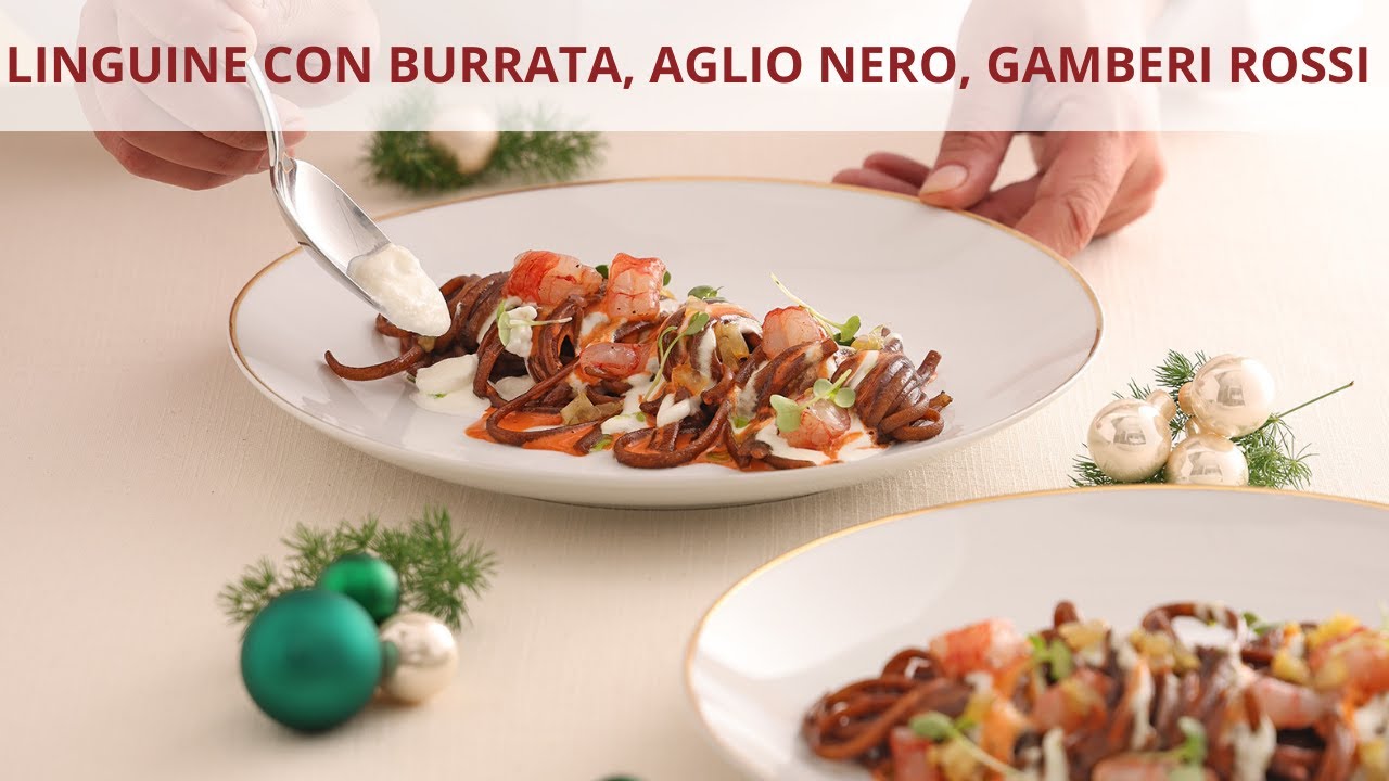 Chef Deg: Linguine con burrata, aglio nero, gamberi rossi e limone