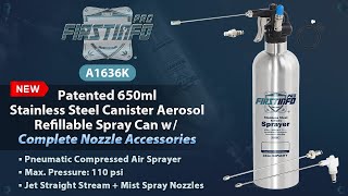 FIRSTINFO A1636K Refillable Pressure Sprayer 650ml / Stainless Steel Canister Aerosol, 110 PSI