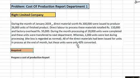 Problem Cost of Production report Department 1, Accounting Lecture | Sabaq.pk