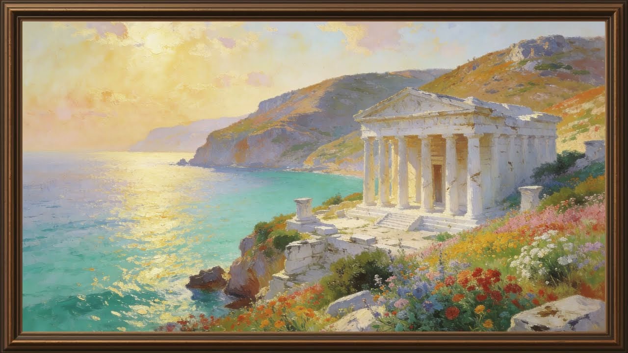 Whispers of Olympus | Ancient Greek Seaside Oil Painting Vintage