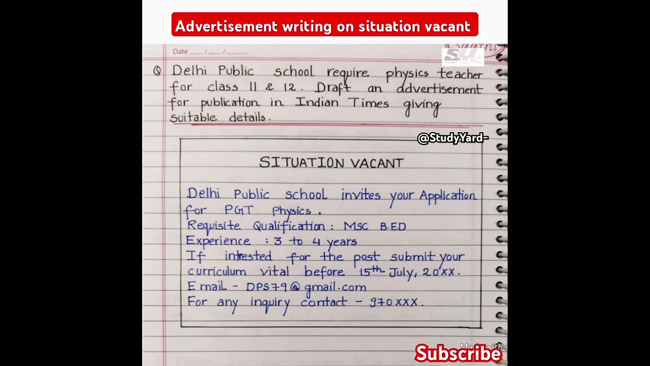 Advertisement writing on situation wanted class 11