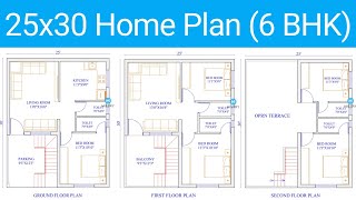 25x30 home plan | 6 BHK | 750 Sq.ft. |