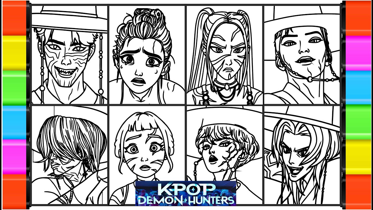 KPop Demon Hunters all characters demons/KPop Demon Hunters New Coloring Pages /Copyright Free Music